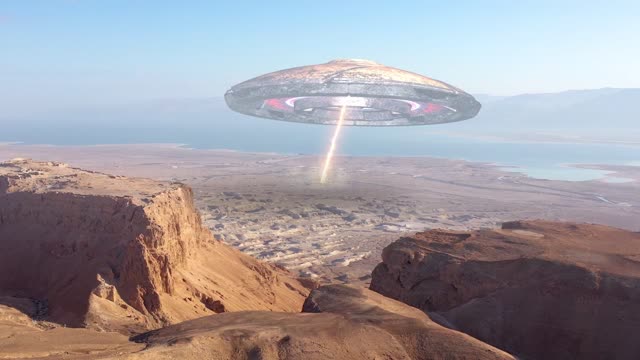 Alien Spachip Hovering Over desert sending explosive laser beam 동영상 ...