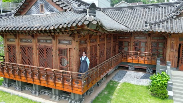 Traditional Hanbok (korean traditional clothes) model - Standing on ...